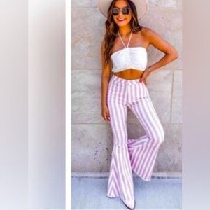 Pink Lily Striped Super Flare Pants NWOT Large